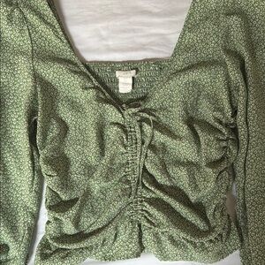 H&M Green Ruched Fitted Blouse